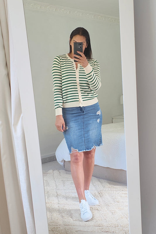 Green/Cream - Brigitte Button-Up Cardigan
