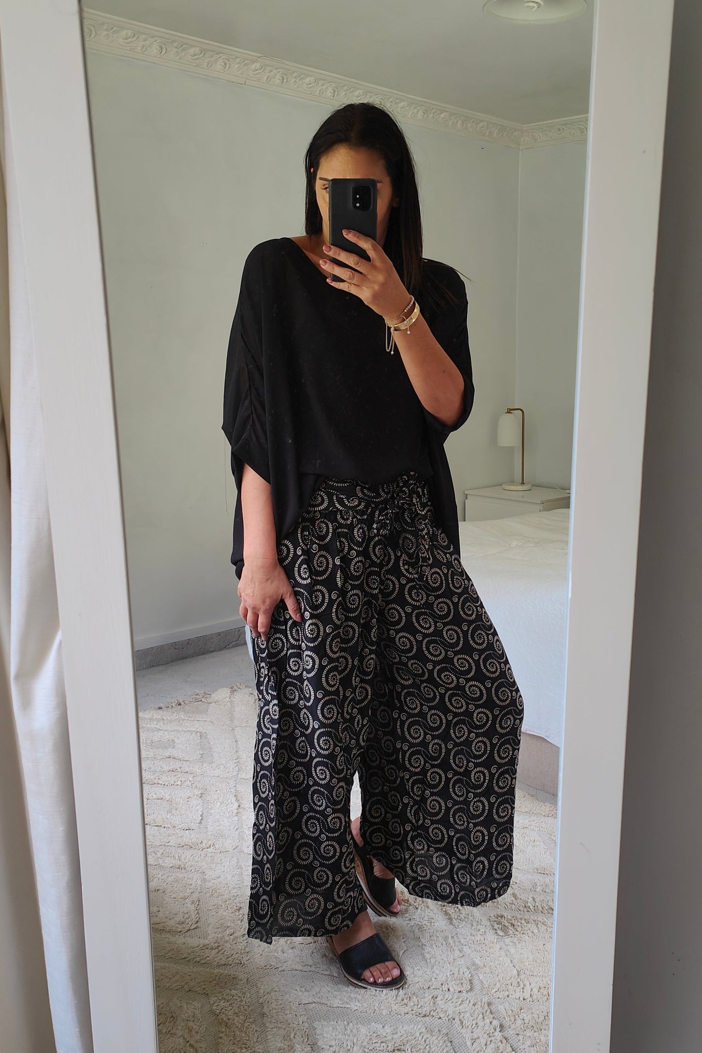 Loose Tie Palazzo Pants - Antique Spiral