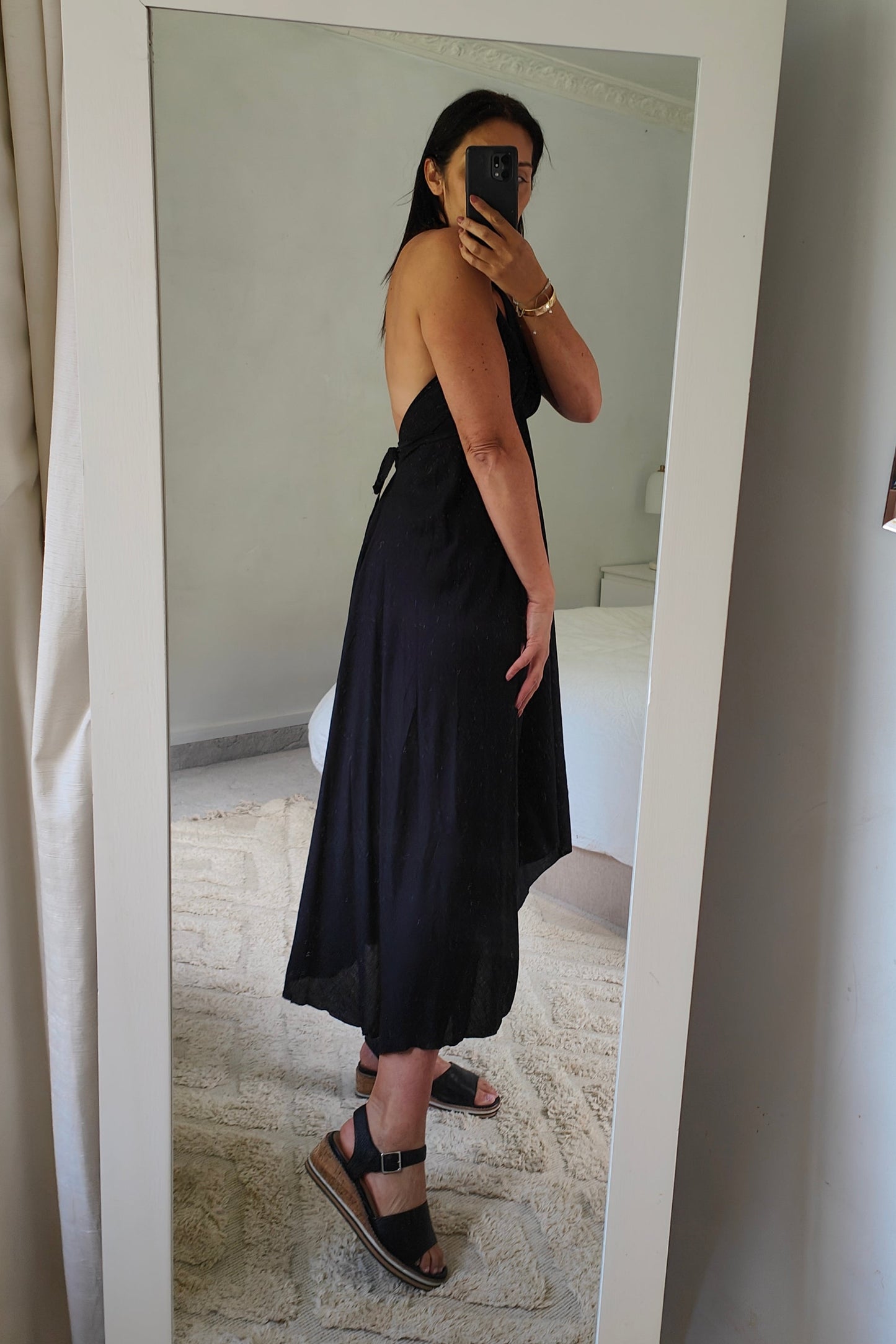 Halter Tie Dovetail Dress - Black