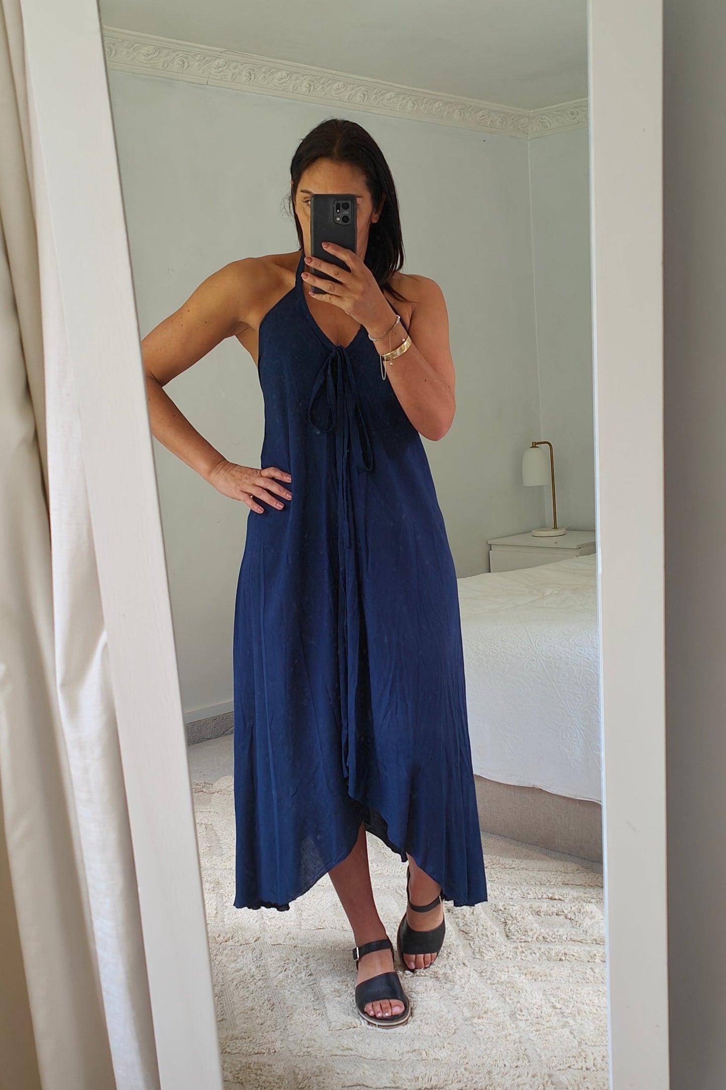 Halter Tie Dovetail Dress - Navy