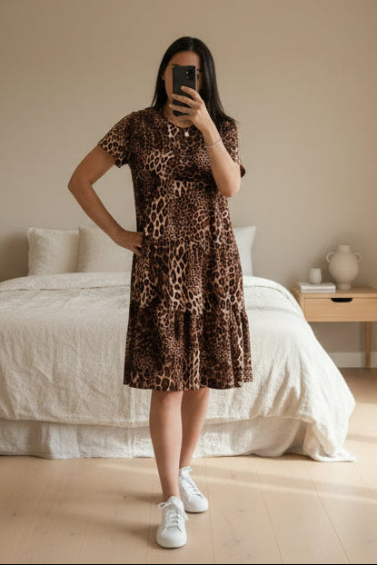 Tiered Midi Dress - Animal Print