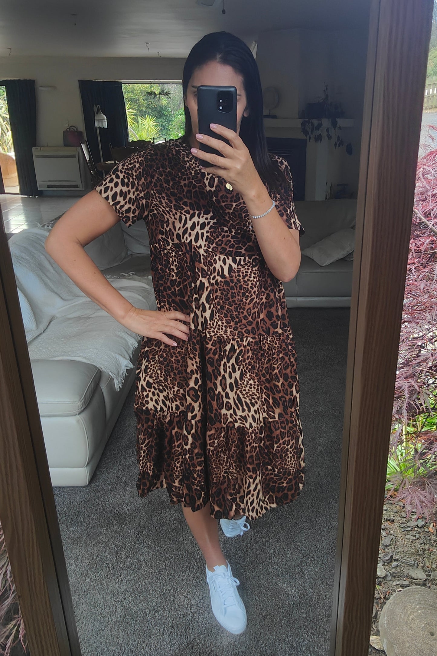 Tiered Midi Dress - Animal Print