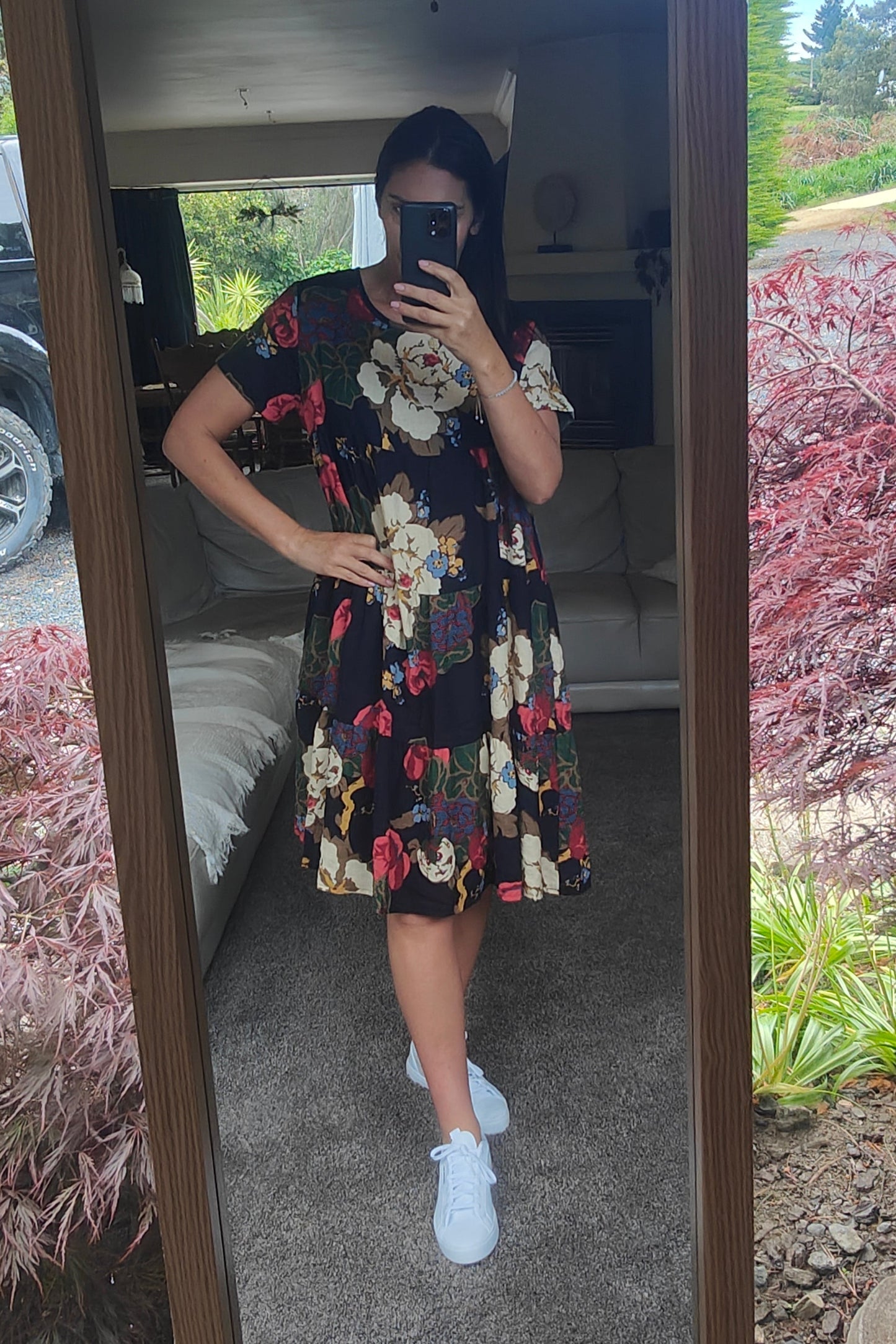 Tiered Midi Dress - Navy Floral