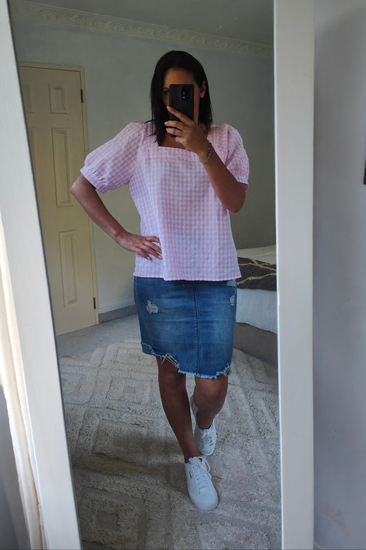 Elsie Gingham Top - Pink