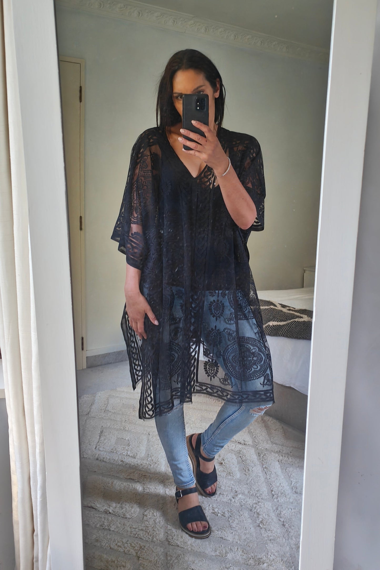Netted Kaftan - Black