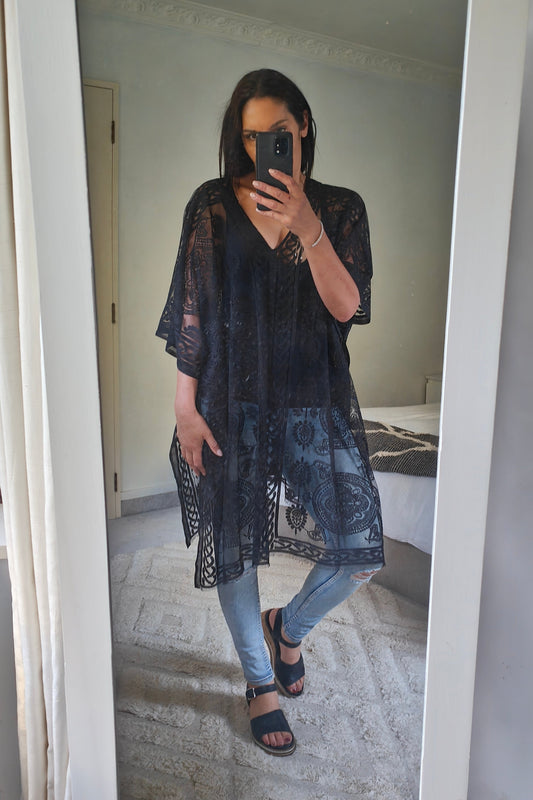 Netted Kaftan - Black