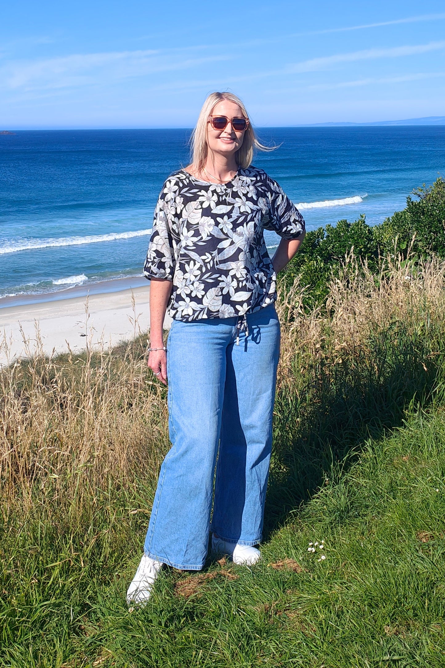 Short Sleeve Verity Tie Top - Misty Tropics