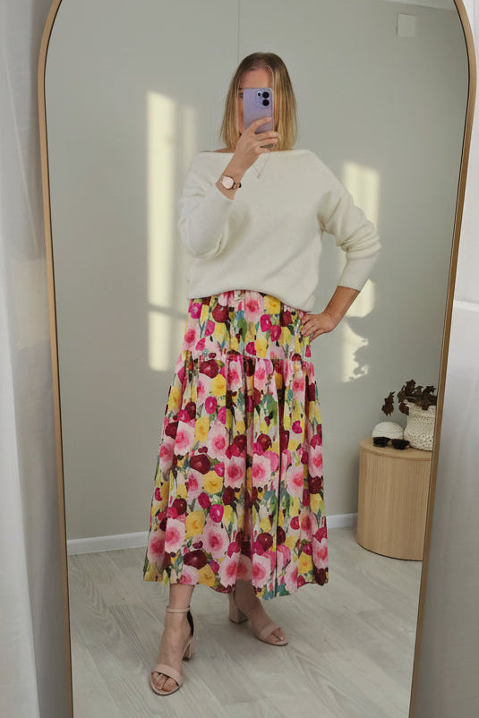 Tiered Victoria Maxi Skirt - Bright Watercolour