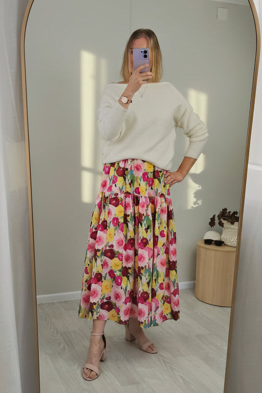 Tiered Victoria Maxi Skirt - Bright Watercolour