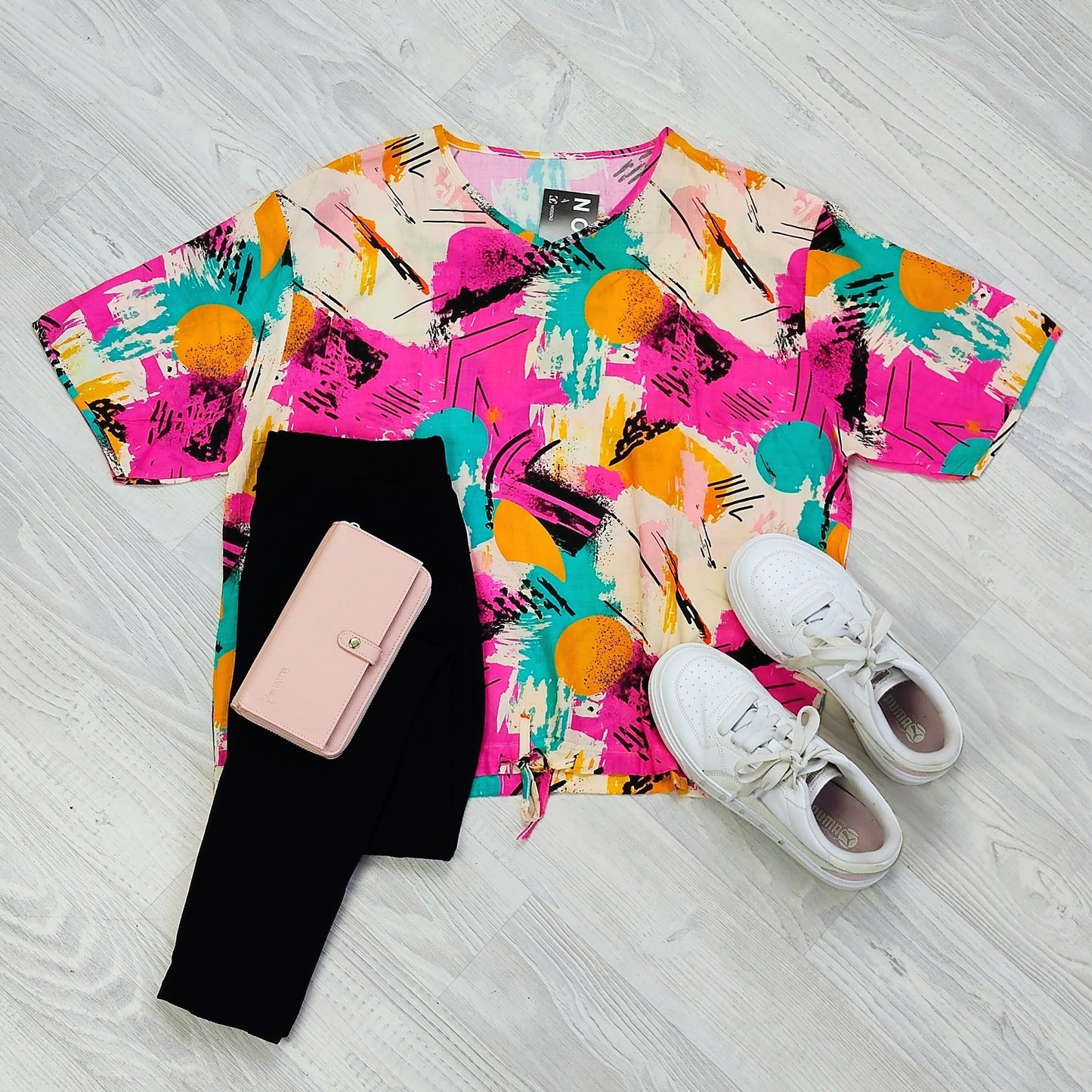 Short Sleeve Verity Tie Top -Bright Grafitti