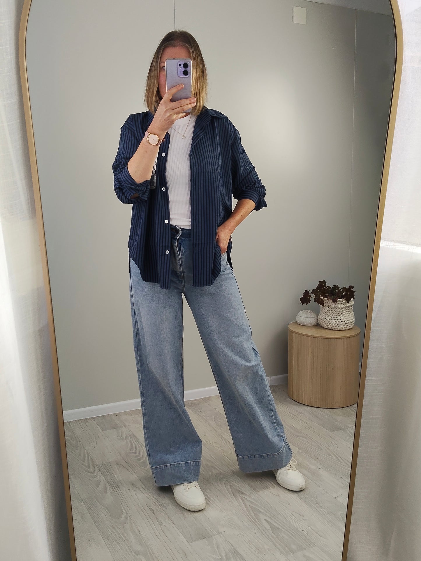 Dark Blue - Lace Pocket Mirabel Pinstripe Shirt