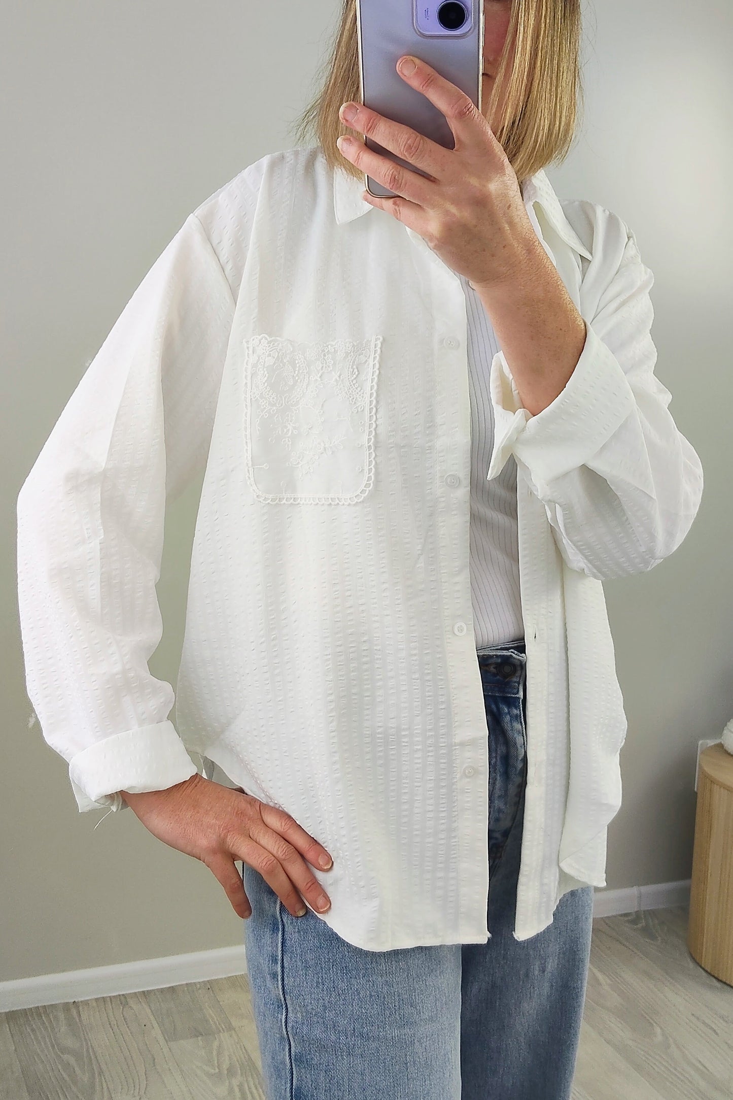 White - Lace Pocket Mirabel Pinstripe Shirt
