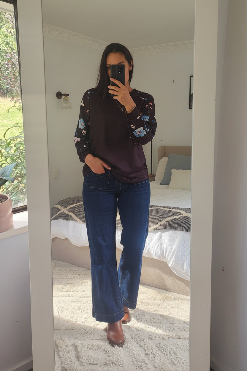 Stretchy Floral Sleeve Evelyn Top