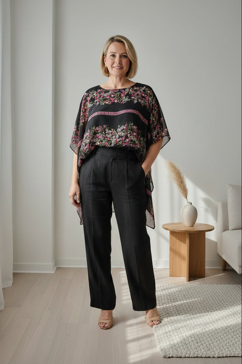 Floaty Butterfly Top -Pretty Black florals