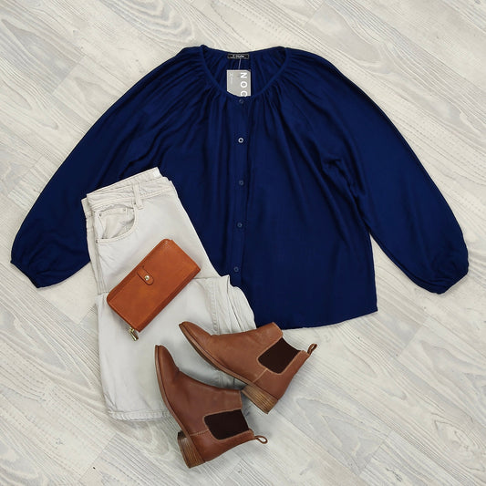 Marley Peasant Top - Navy