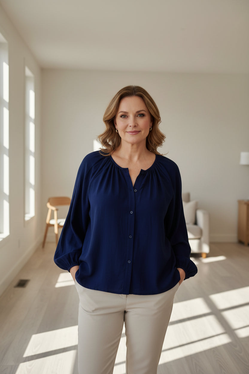 Marley Peasant Top - Navy
