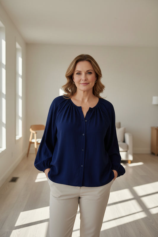 Marley Peasant Top - Navy