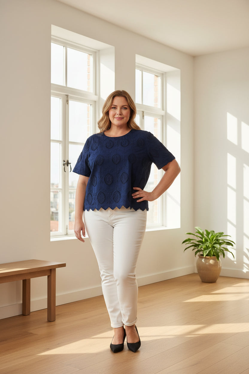 Navy Delicate Embroidery top