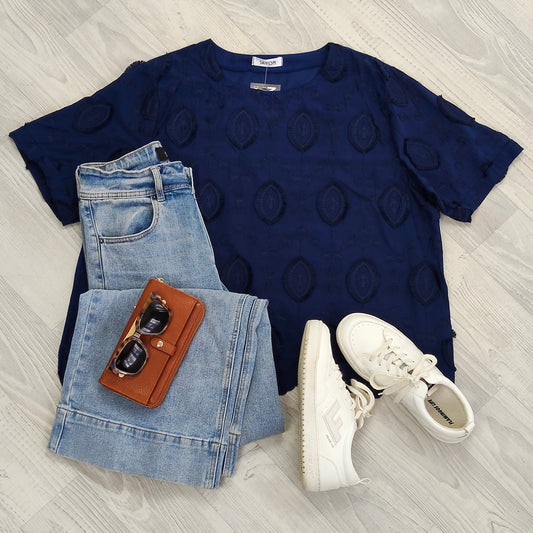 Navy Delicate Embroidery Top
