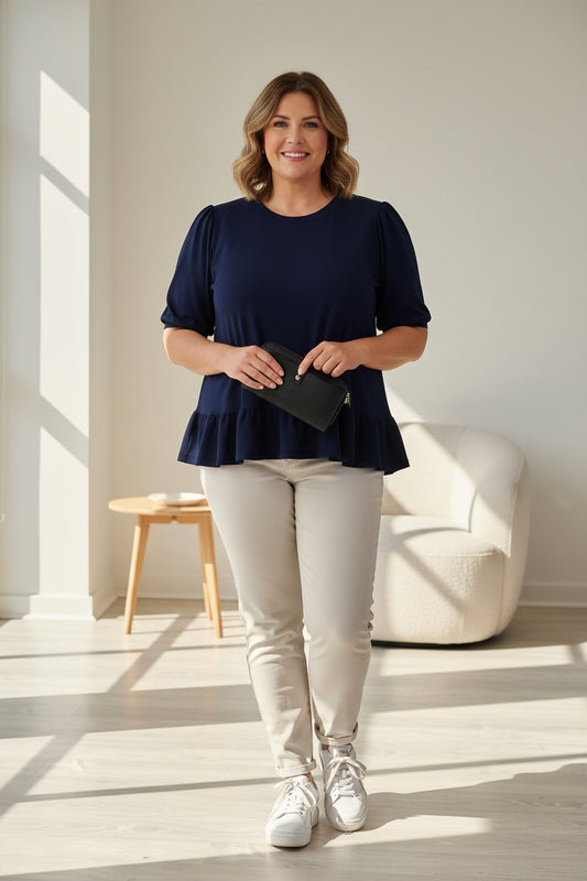 Lyla Ruffle Tee - Navy