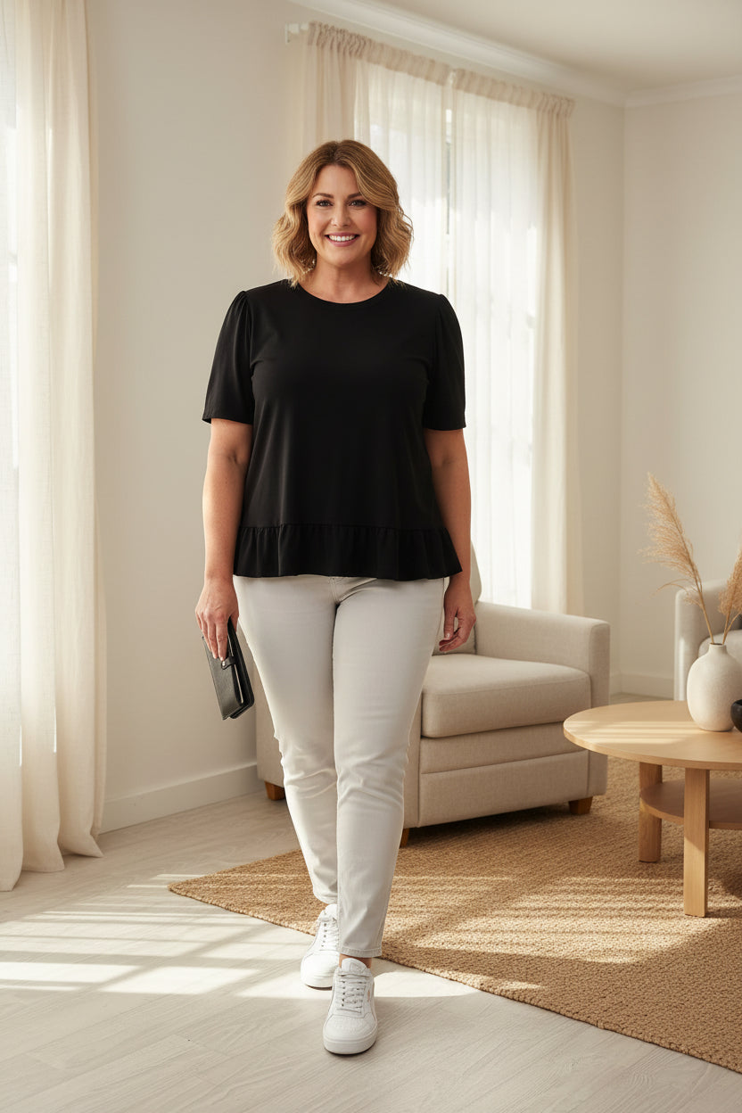 Lyla Ruffle Tee - Black