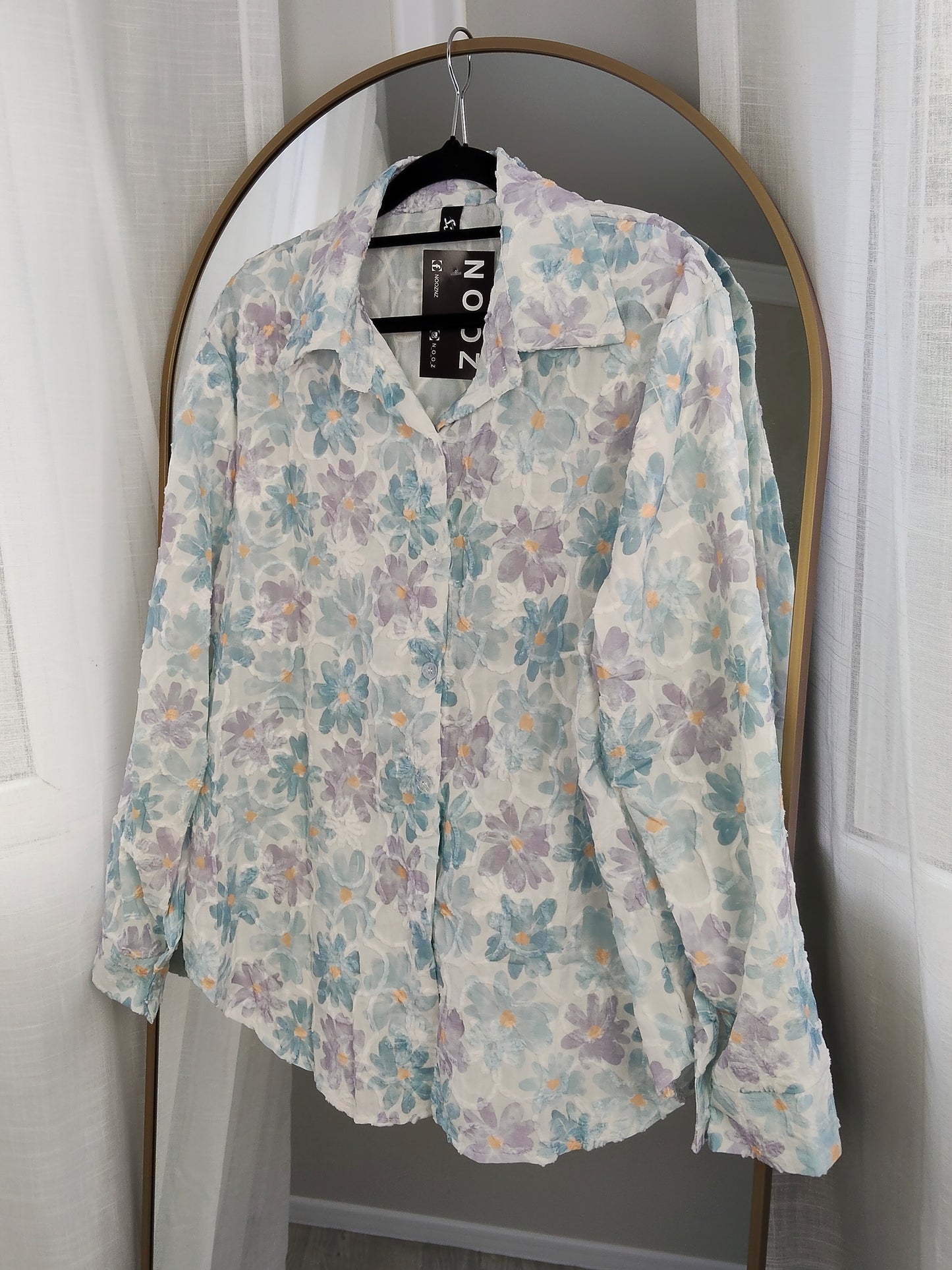 Floral Embossed Fern Shirt - Blues