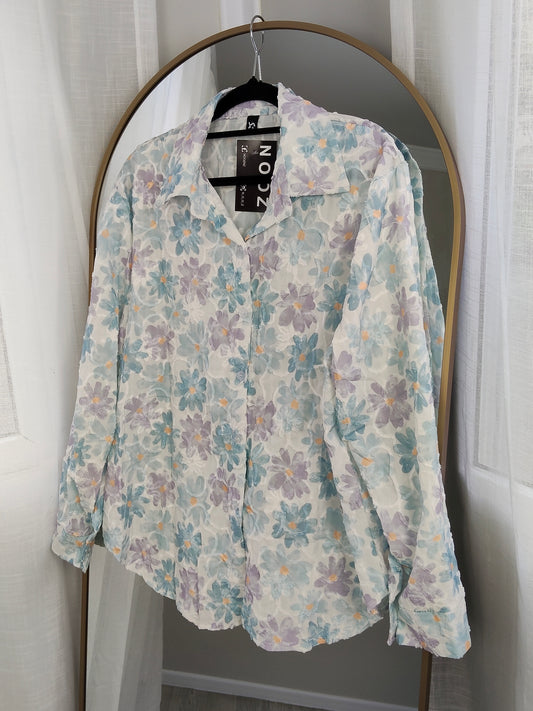 Floral Embossed Fern Shirt - Blues