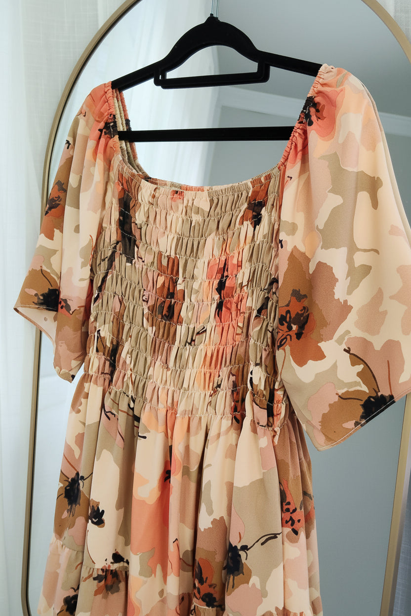 Shirred Bust Soph Maxi - Peach Floral