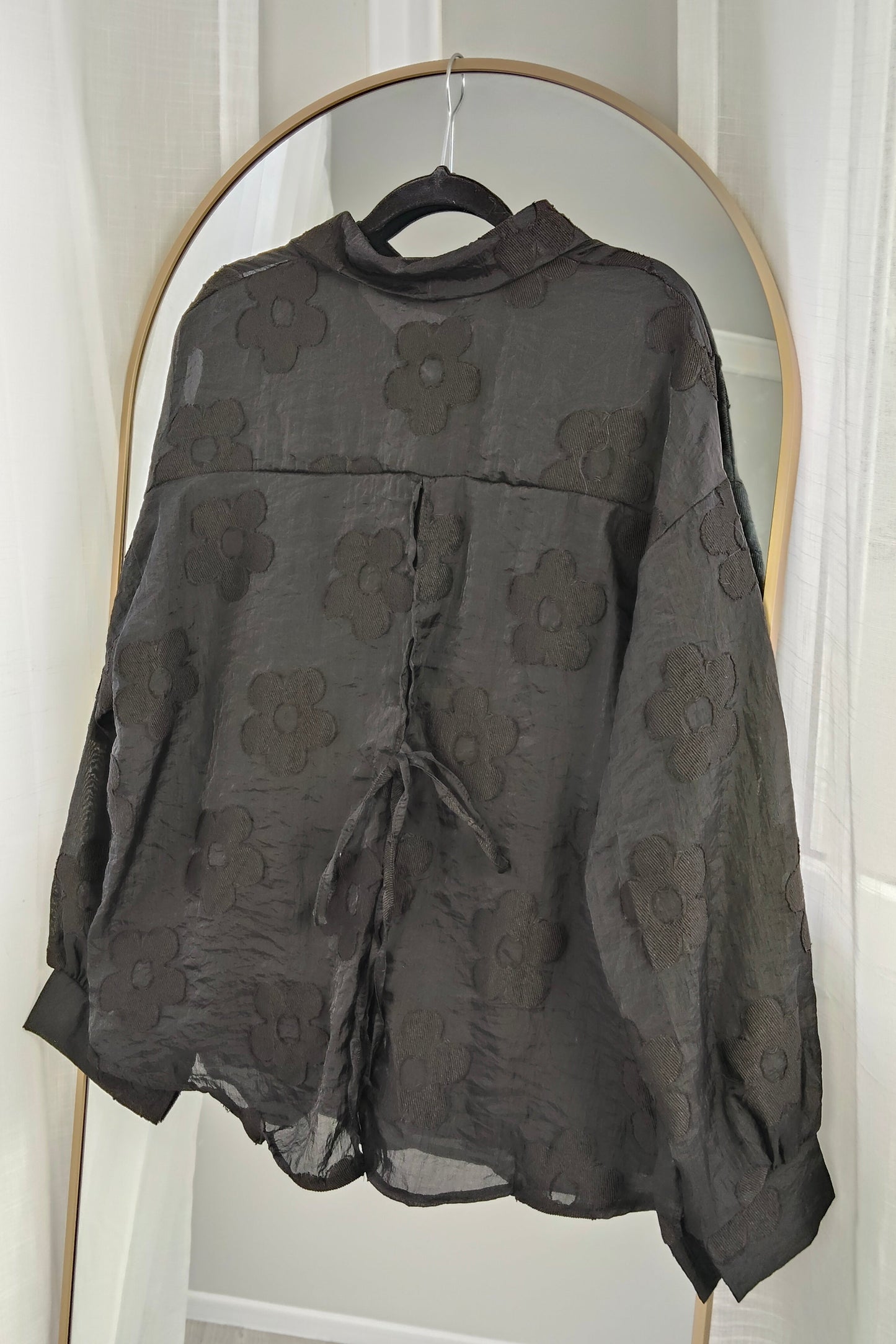 Sheer Floral Suri Button Up Shirt - Black