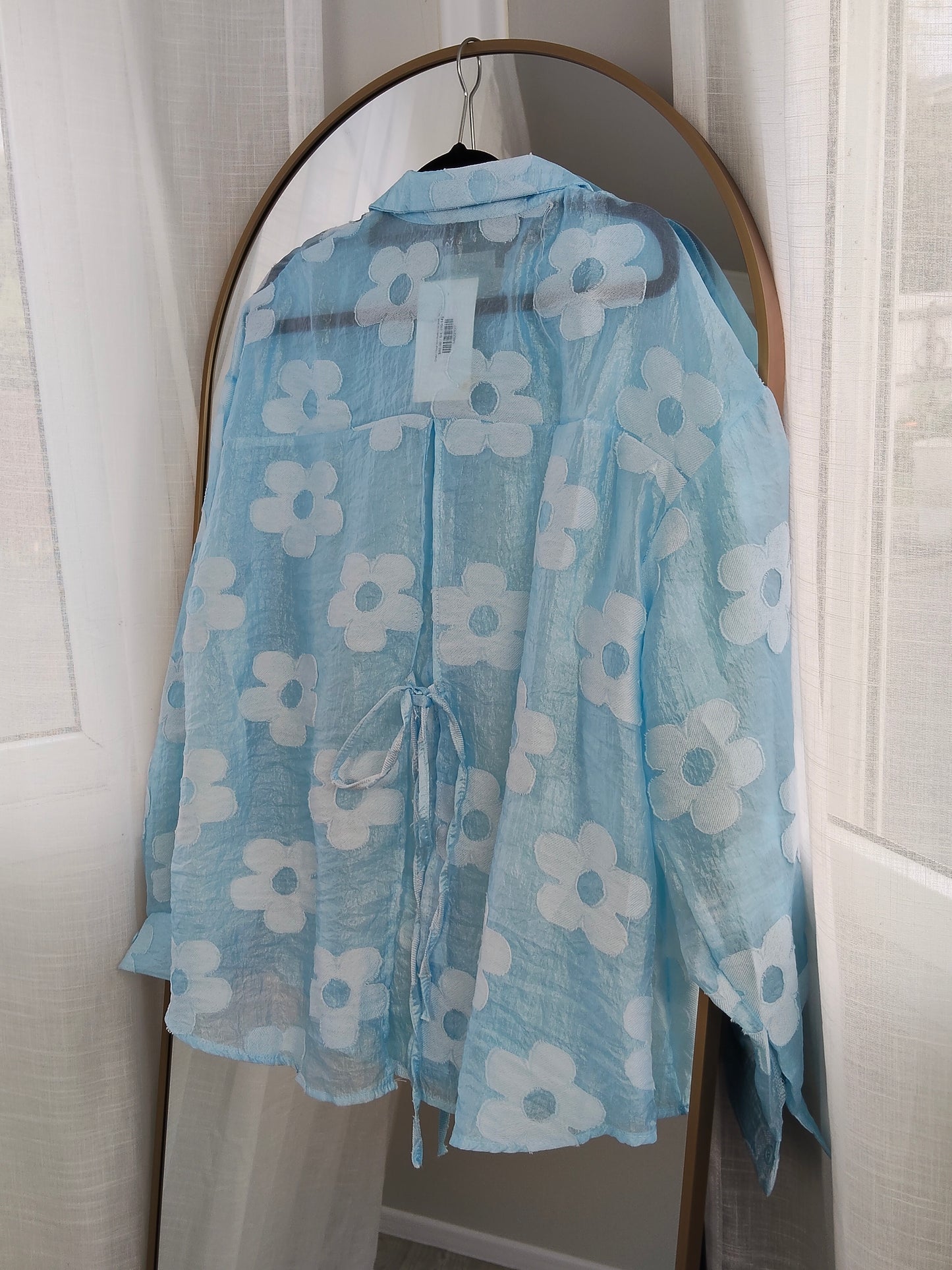 Sheer Floral Suri Button Up Shirt - Blue