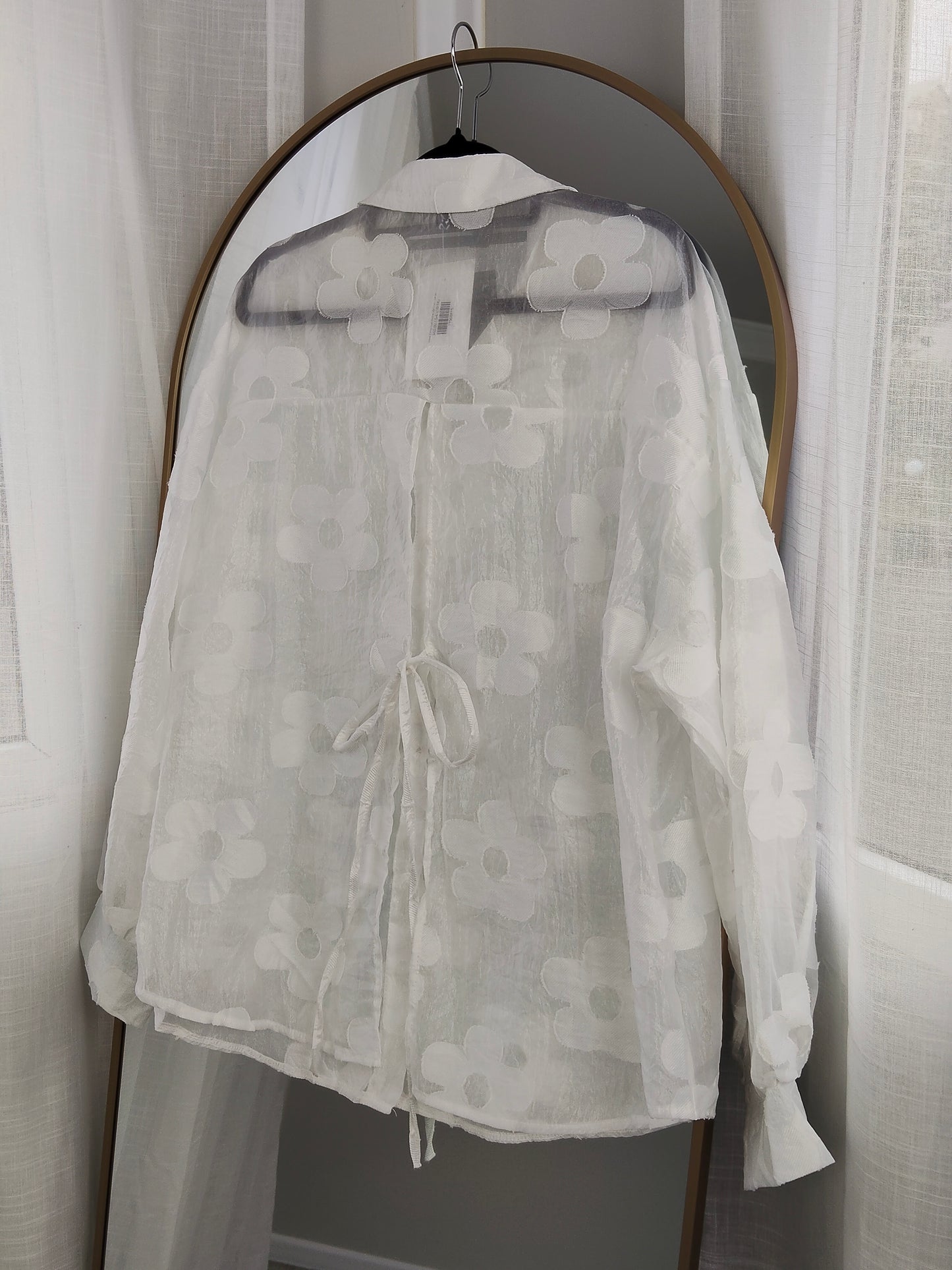 Sheer Floral Suri Button Up Shirt - White