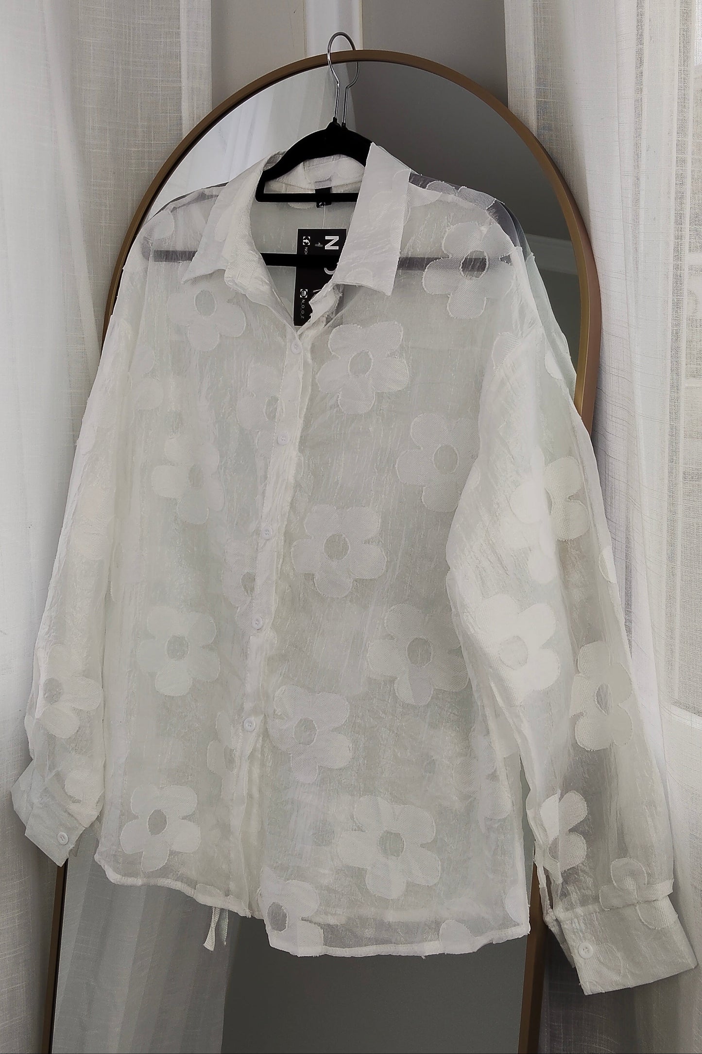 Sheer Floral Suri Button Up Shirt - White