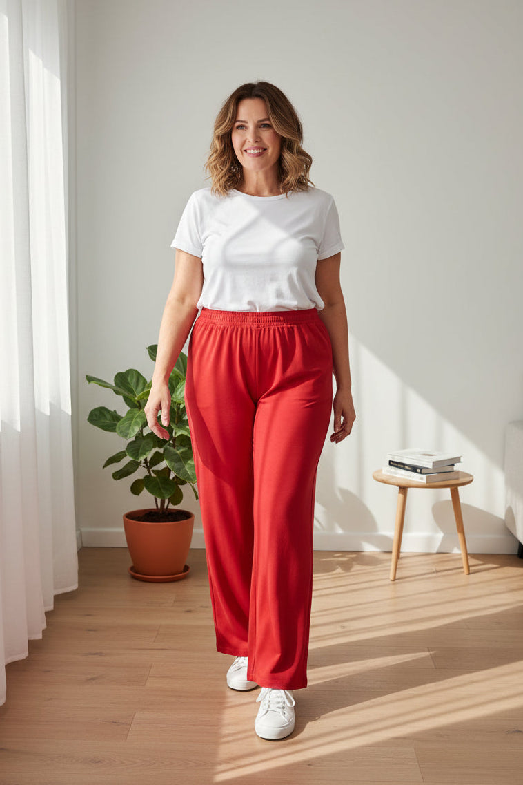 Curvy Wide Leg Leisure Pants - Red
