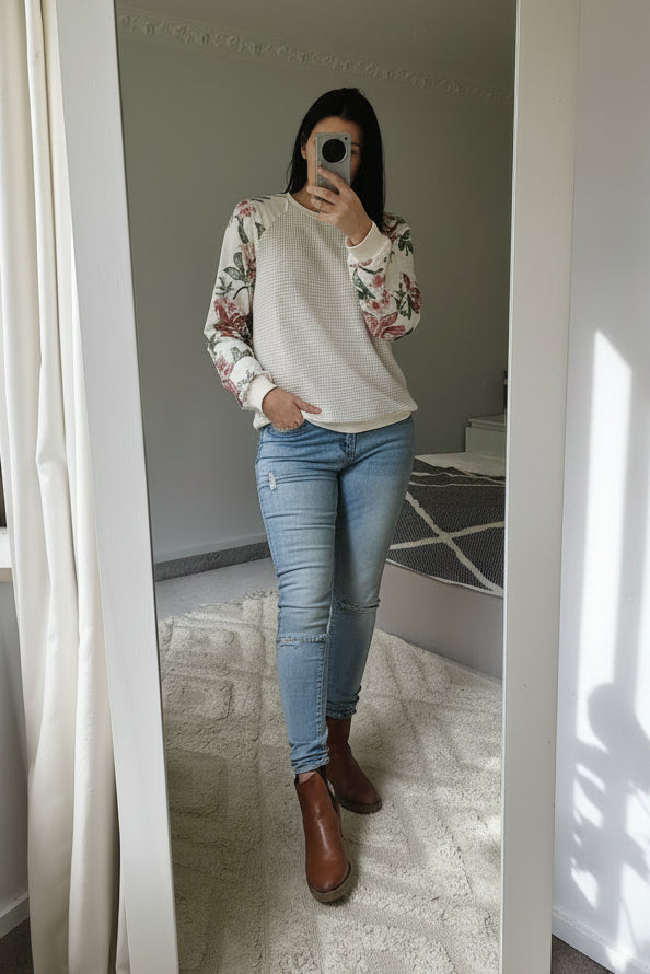 Floral Sleeve Lina Top - Ivory