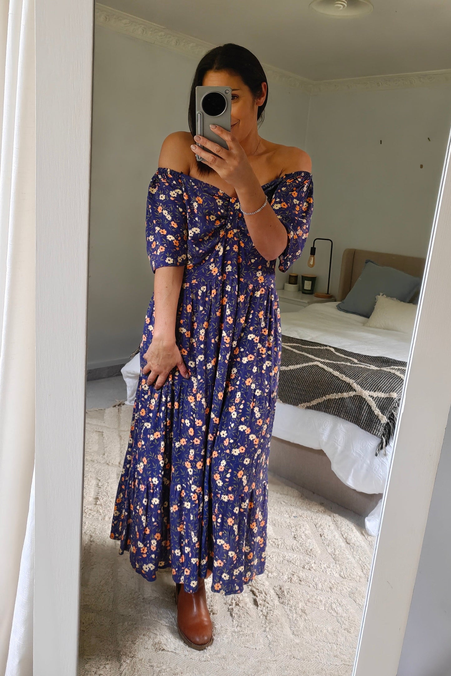 Sweetheart Solstice Dress - Indigo Floral