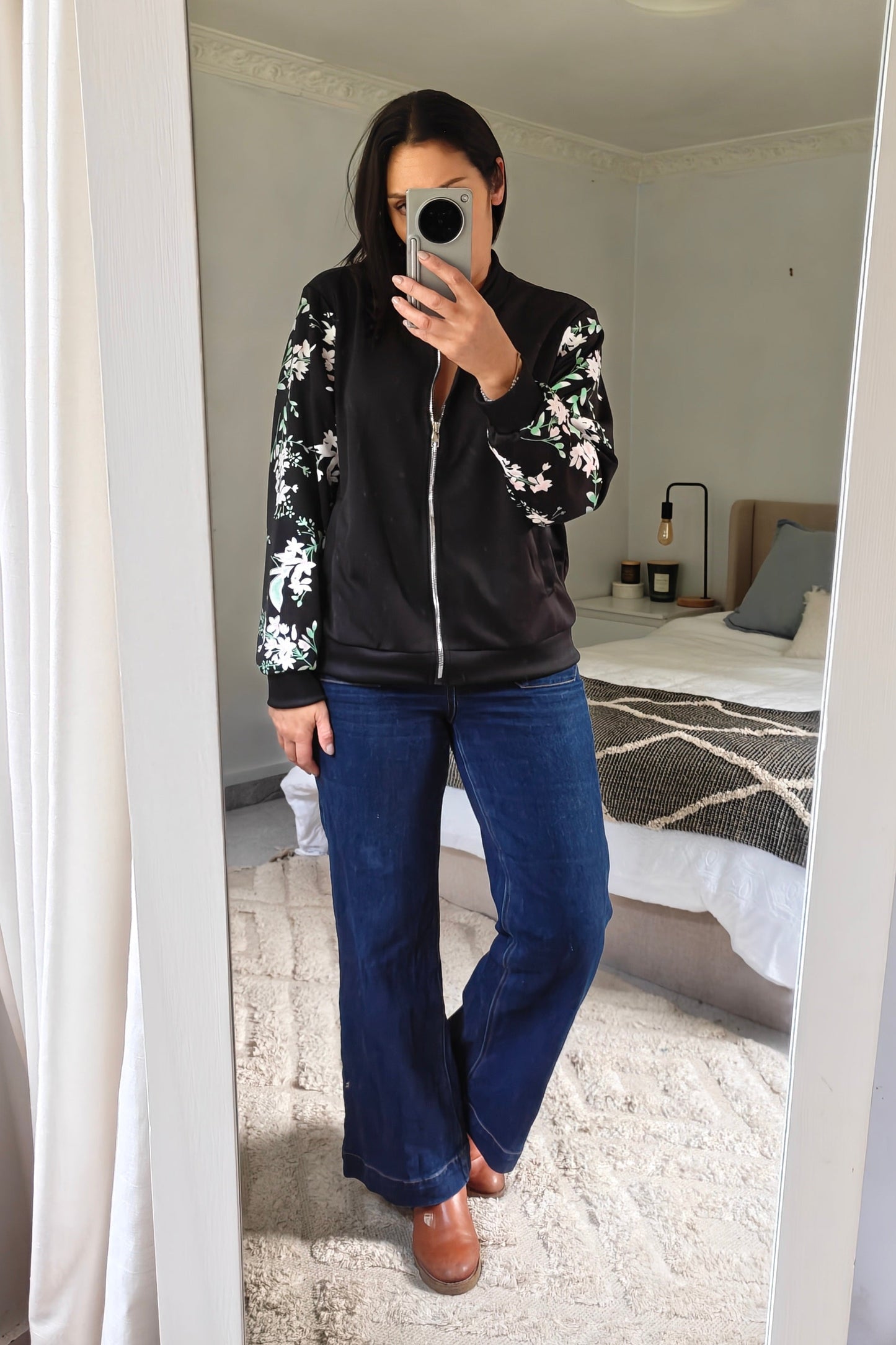 Emmerline Floral Zip Up - Black