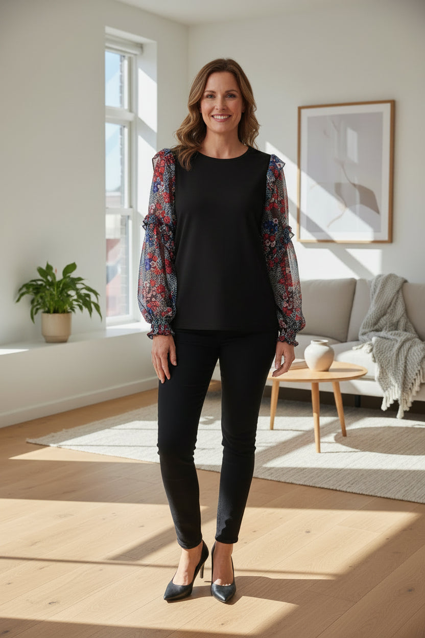 Black Chiffon Sleeve Moira Top