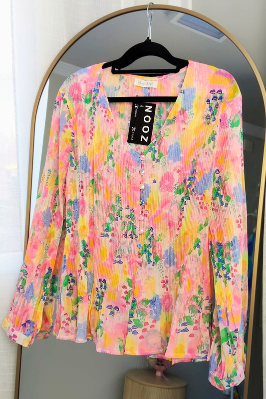 Chiffon Alex Top - Pastel Pink Garden
