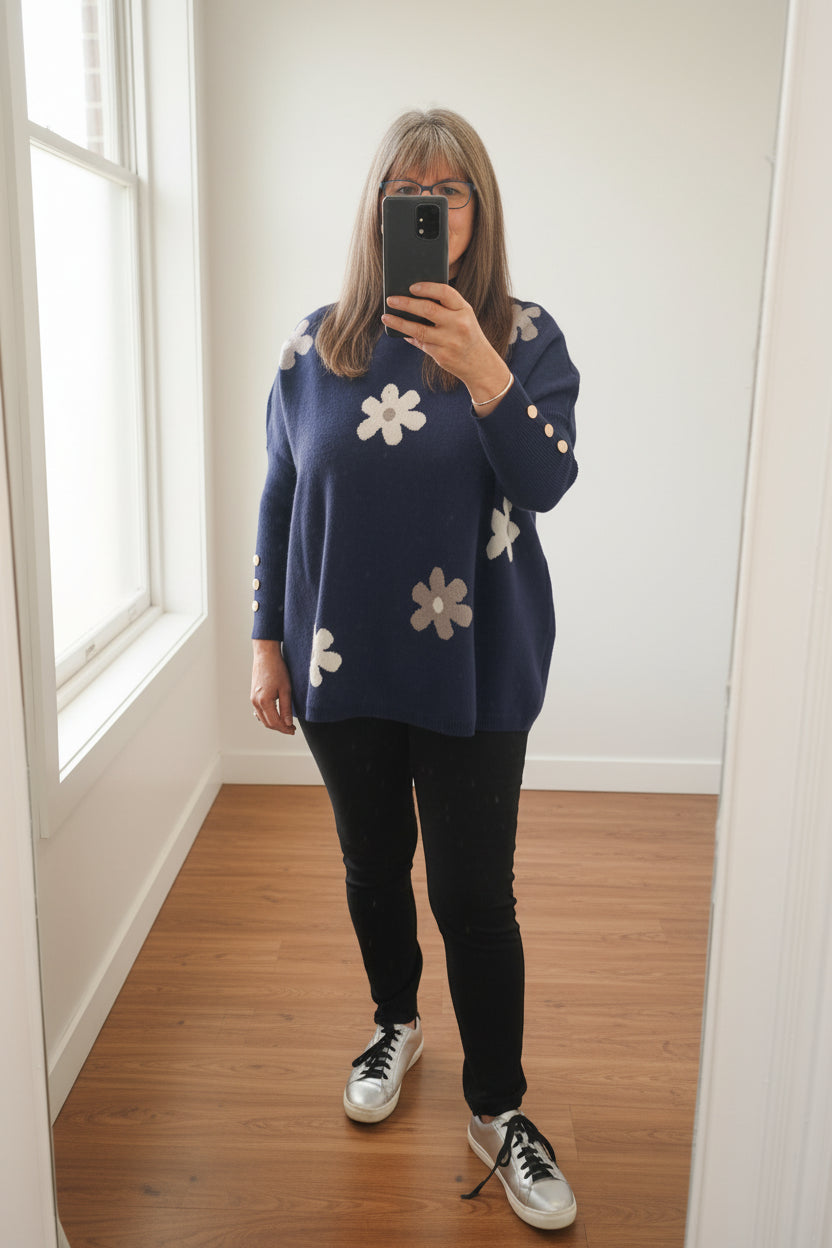 Navy - Oversized Daisy Sweater