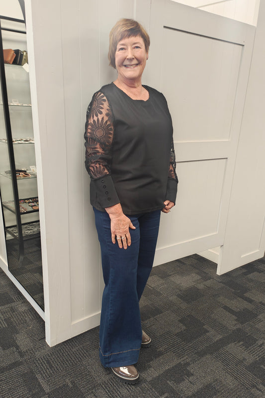 Black - Lace Sleeve Aurelia Top