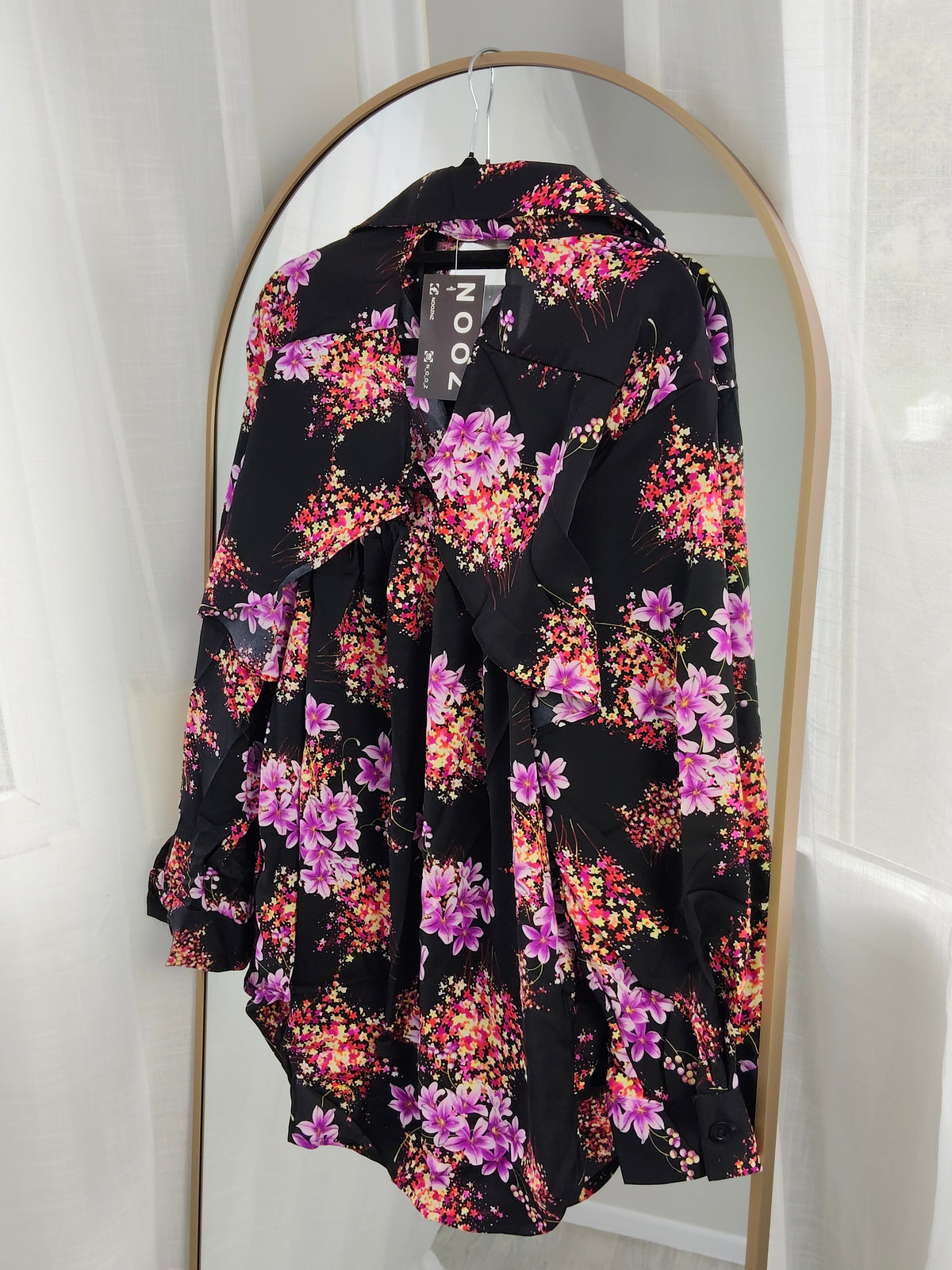 Belle Open Back Silky Shirt - Oriental Blossom