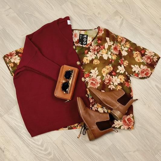 Short Sleeve Verity Tie Top - Faded Rust Floral