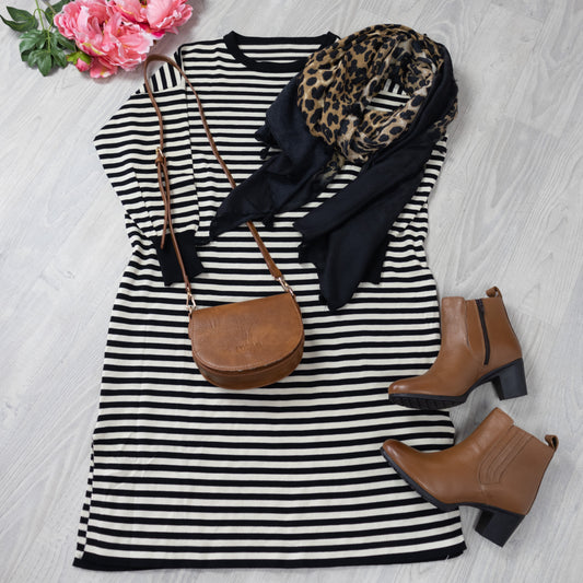 Cream/Black - Striped Liana Jersey Dress