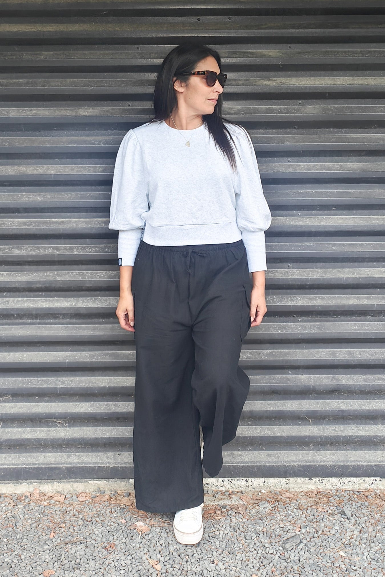 Wide Leg Cargo Pants - Black