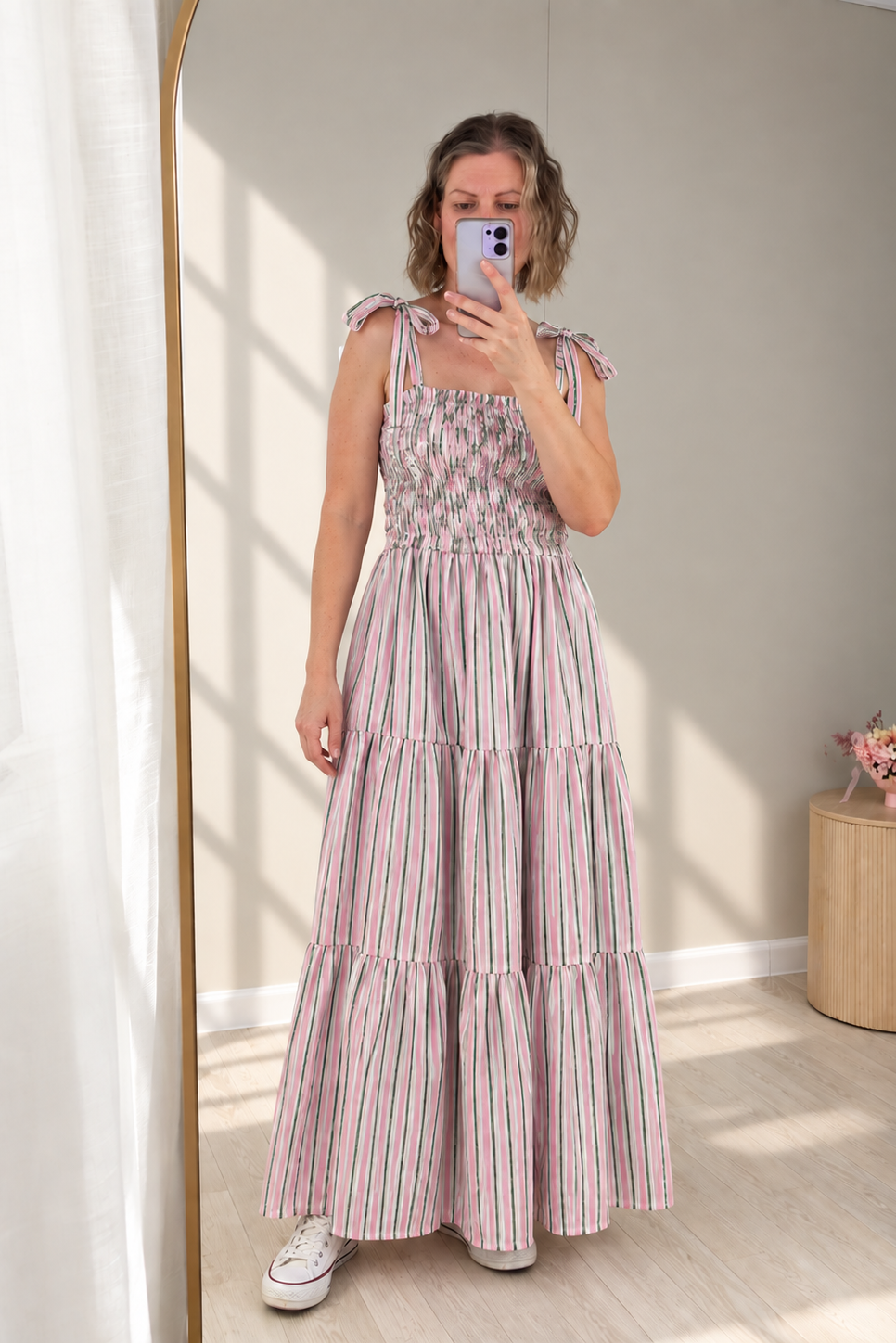 Issey Tiered Maxi - Green/Pink Stripe