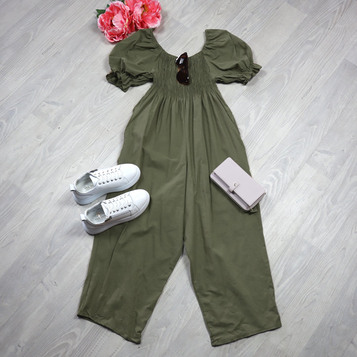 Khaki - Shirred Bust Milly Jumpsuit