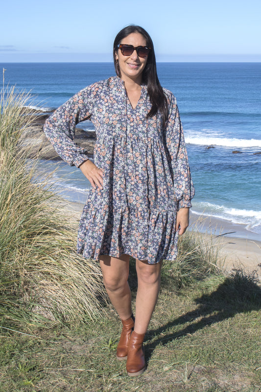 LS Floral Elisha Dress - Navy