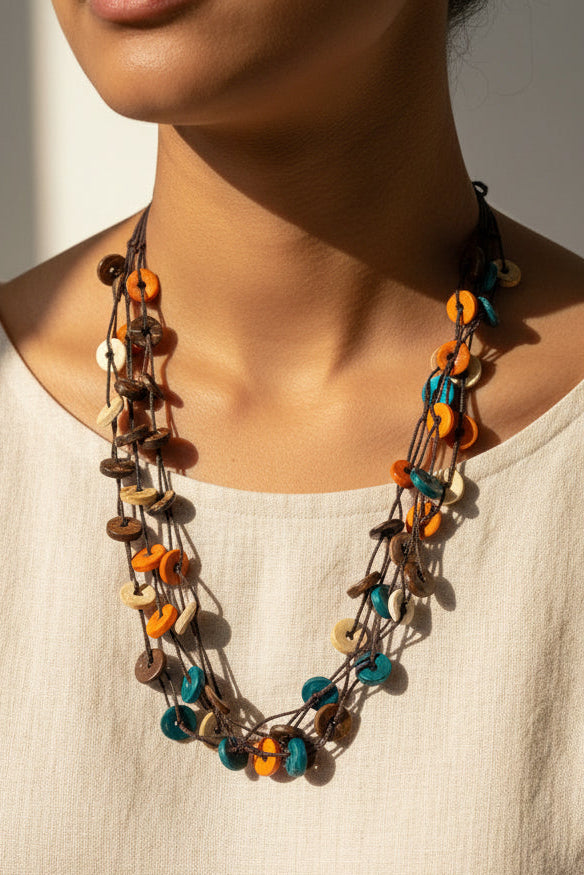 Layered Wooden Bead Necklace
