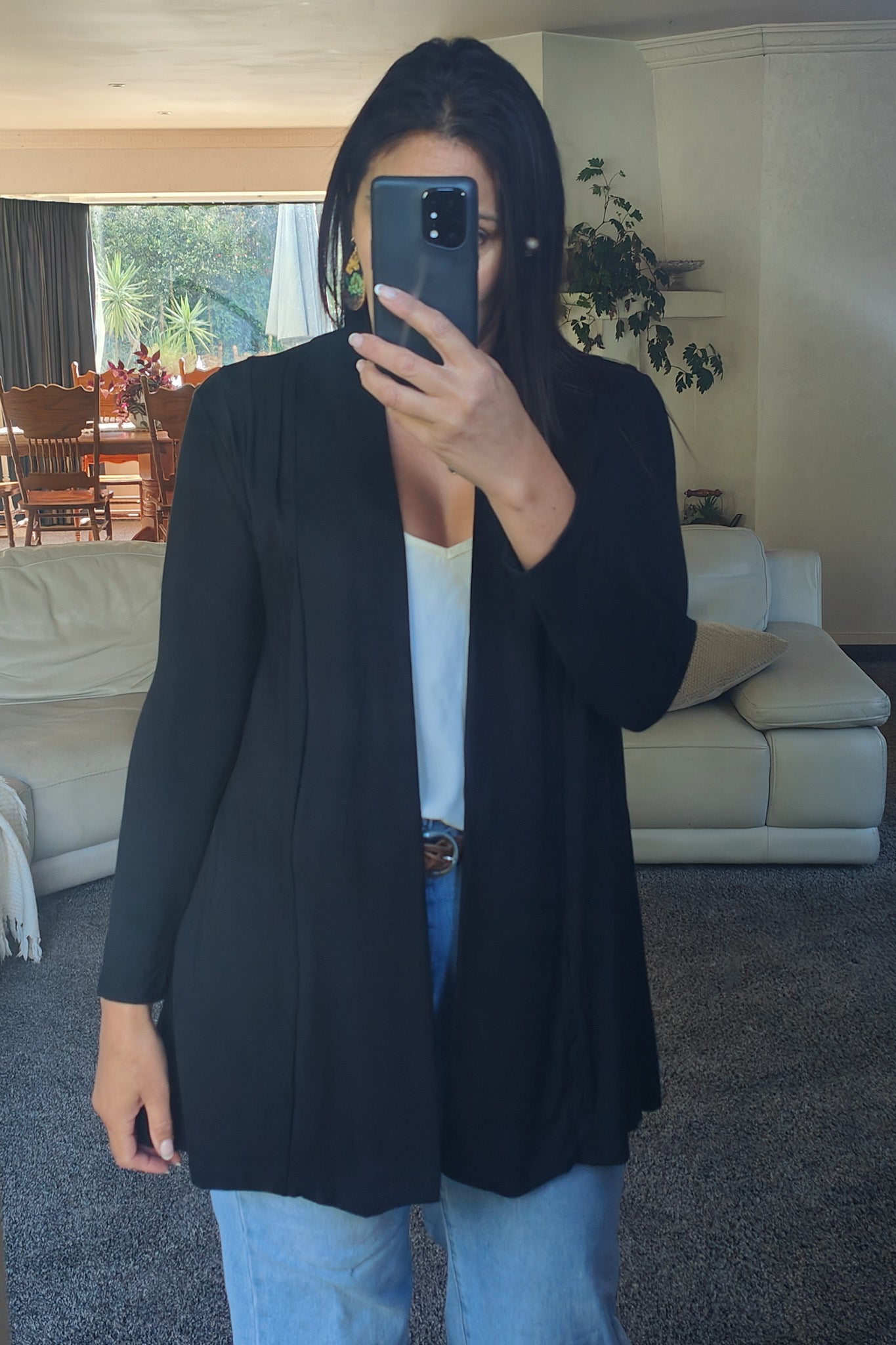 Black Long Pleat Shoulder Cardigan