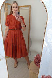 Loose Cicely Smock Dress - Rust